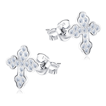 Cute Cross with Crystal Silver Stud Earring STS-5155